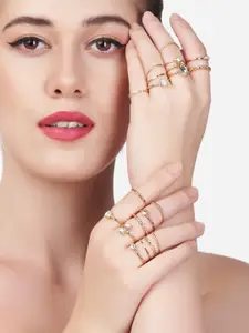 Zaveri Pearls Set Of 20 Gold-Plated White Stone-Studded Finger Rings