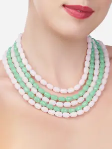 Zaveri Pearls Gold-Toned & Green Gold-Plated Beaded Layered Necklace