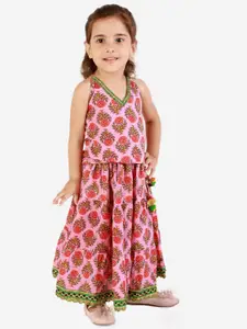 KID1 Girls Pink & Red Floral Printed Top with Skirt