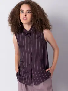 FabAlley Women Purple Striped Shirt Style Top