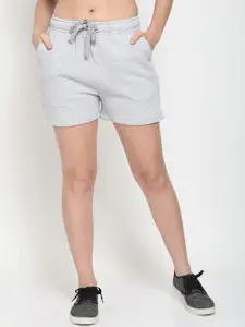 UnaOne Women Plus Size Grey Melange Cotton Shorts