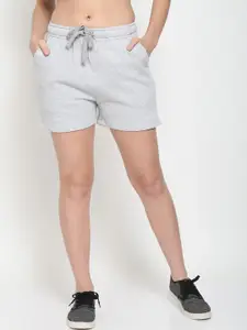 UnaOne Women Grey Melange Pure Cotton Yoga Shorts