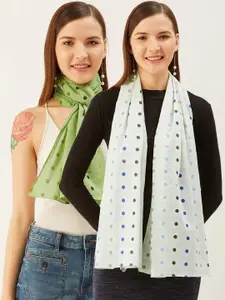Trend Arrest Pack Of 2 Green & Black Printed Cotton Scarf