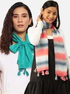 Trend Arrest Pack of 2 Green & White Printed Scarf