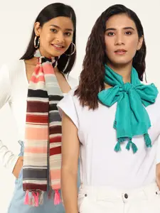 Trend Arrest Pack of 2 Green & Red Printed Scarf