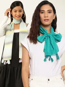 Trend Arrest Women Pack of 2 Blue & White Printed Scarf