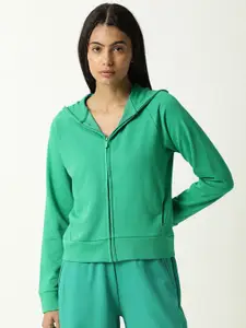 ARTICALE Women Green Hooded Sweatshirt