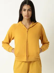 ARTICALE Women Mustard Hooded Sweatshirt