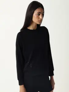 ARTICALE Women Black Solid Cotton Sweatshirt