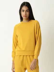 ARTICALE Women Mustard Yellow Cotton Sweatshirt