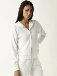 ARTICALE Women Off White Hooded Sweatshirt