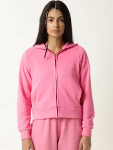 ARTICALE Women Pink Hooded Cotton Sweatshirt