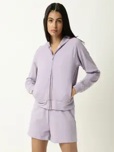 ARTICALE Women Purple Hooded Sweatshirt