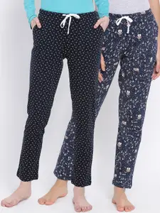 Kanvin  Women Pack Of 2 Printed Pure Cotton Lounge Pants
