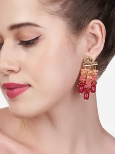 Zaveri Pearls Pink Contemporary Drop Earrings