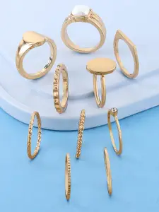 Zaveri Pearls Women Set Of 10 Gold-Toned & Plated Stone-Studded Finger Rings