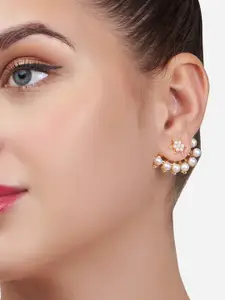 Zaveri Pearls White & Gold-Plated Pearls Contemporary Jacket Earrings