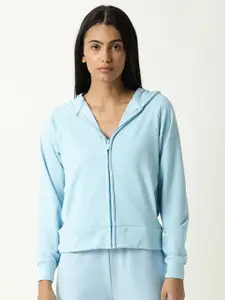 ARTICALE Women Blue Hooded Sweatshirt