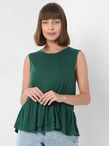 Vero Moda Women Teal Green Solid Peplum Top
