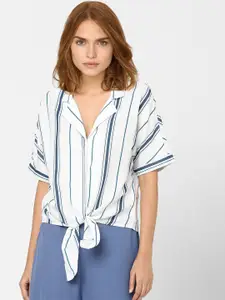 Vero Moda White & Blue Striped Extended Sleeves Shirt Style Top