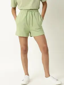 ARTICALE Women Green Regular Fit Solid Cotton Shorts