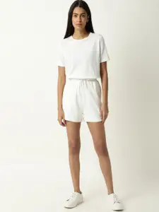 ARTICALE Women Off White Solid Slim Fit Cotton Sport Shorts