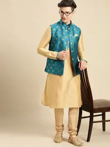 Sanwara Men Green & Beige Printed Woven Nehru Jackets