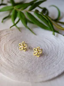 MANNASH 925 Sterling Silver Gold-Toned Contemporary Studs Earrings