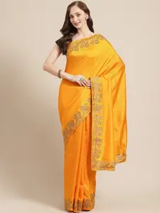 Shaily Women Yellow Solid Georgette Saree