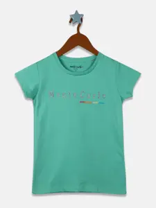 Monte Carlo Girls Green Typography Printed Round Neck Regular Fit T-shirt