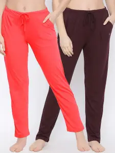 Kanvin Women Pack Of 2 Solid Cotton Lounge Pants