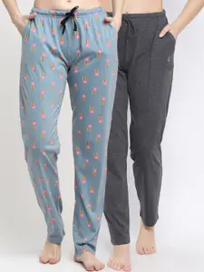 Kanvin Women Pack Of 2 Printed Pure Cotton Lounge Pants