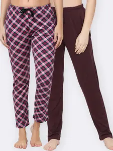 Kanvin Kryptic Women Pack Of 2 Checked Pure Cotton Lounge Pants