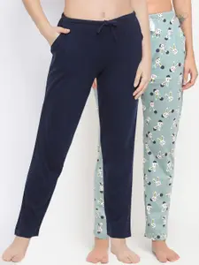 Kanvin Women Pack of 2 Navy Blue & Blue Printed Cotton Lounge Pants