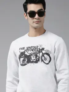 Wildcraft Men Grey Melange Graphic Printed Round-Neck Pullover Sweatshirt