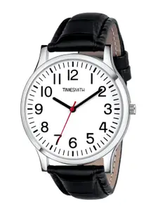 TIMESMITH Men White Printed Dial & Black Leather Straps Analogue Watch