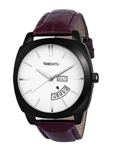 TIMESMITH Men White Dial & Brown Leather Textured Straps Analogue Watch