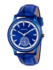 TIMESMITH Men Blue Embellished Dial & Blue Leather Straps Analogue Watch CTC-007 Him