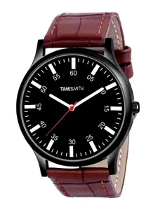 TIMESMITH Men Black Dial & Brown Leather Straps Analogue Watch