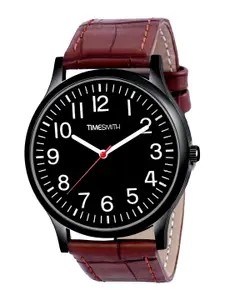 TIMESMITH Men Black Patterned Dial & Brown Leather Straps Analogue Watch