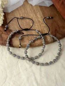 Silvermerc Designs Set Of 2 Oxidised Silver Plated Thread Anklets