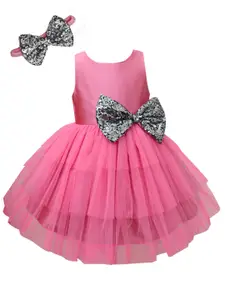 A.T.U.N. A T U N Pink Net Layered Dress with Headband Set