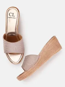 Carlton London Women Rose Gold Shimmery Croc Textured Block Heels