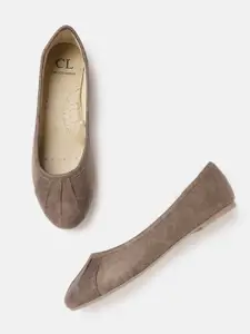 Carlton London Women Coffee Brown Solid Ballerinas with Pleated Detail