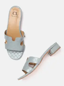 Carlton London Blue Basket Weave Textured Block Heels with Cut-Outs