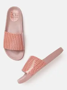 Carlton London Women Peach-Coloured Croc Textured Open Toe Flats