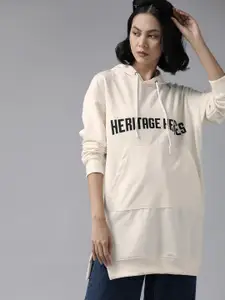 Roadster Women Printed Longline Hooded Sweatshirt