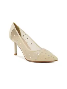 London Rag Beige Suede Party Stiletto Pumps with Laser Cuts