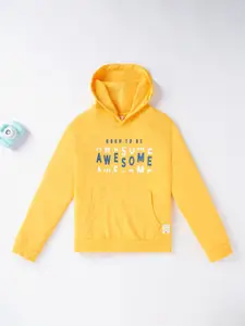 Ed-a-Mamma Boys Yellow Printed Hooded Sweatshirt
