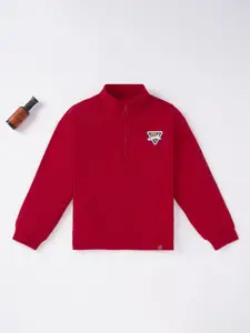 Ed-a-Mamma Boys Red Full Sleeves Zipper High Neck Sweatshirt